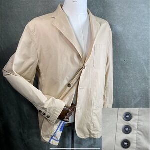 The Territory Ahead Blazer Mens Large Khaki Unstructured Cotton Nylon 2 Button‎